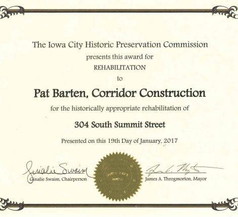 Iowa City Historic Preservation Commission Award